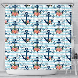 Anchor Flower Blue Stripe Pattern Shower Curtain Fulfilled In US