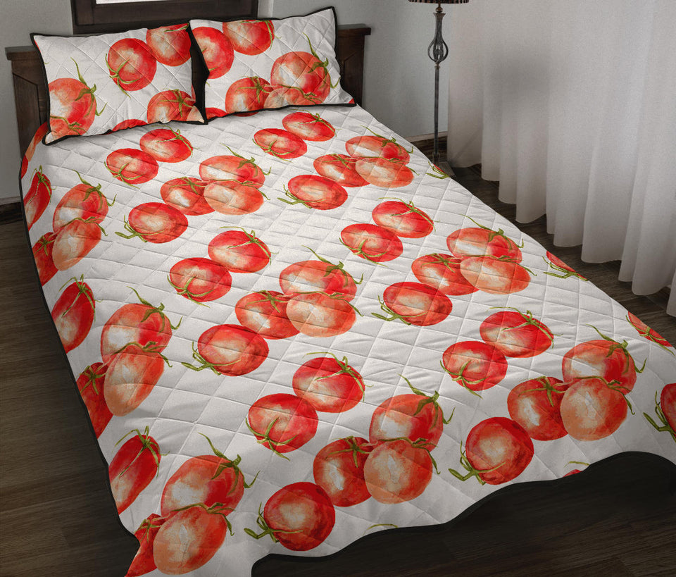 Tomato Water Color Pattern Quilt Bed Set