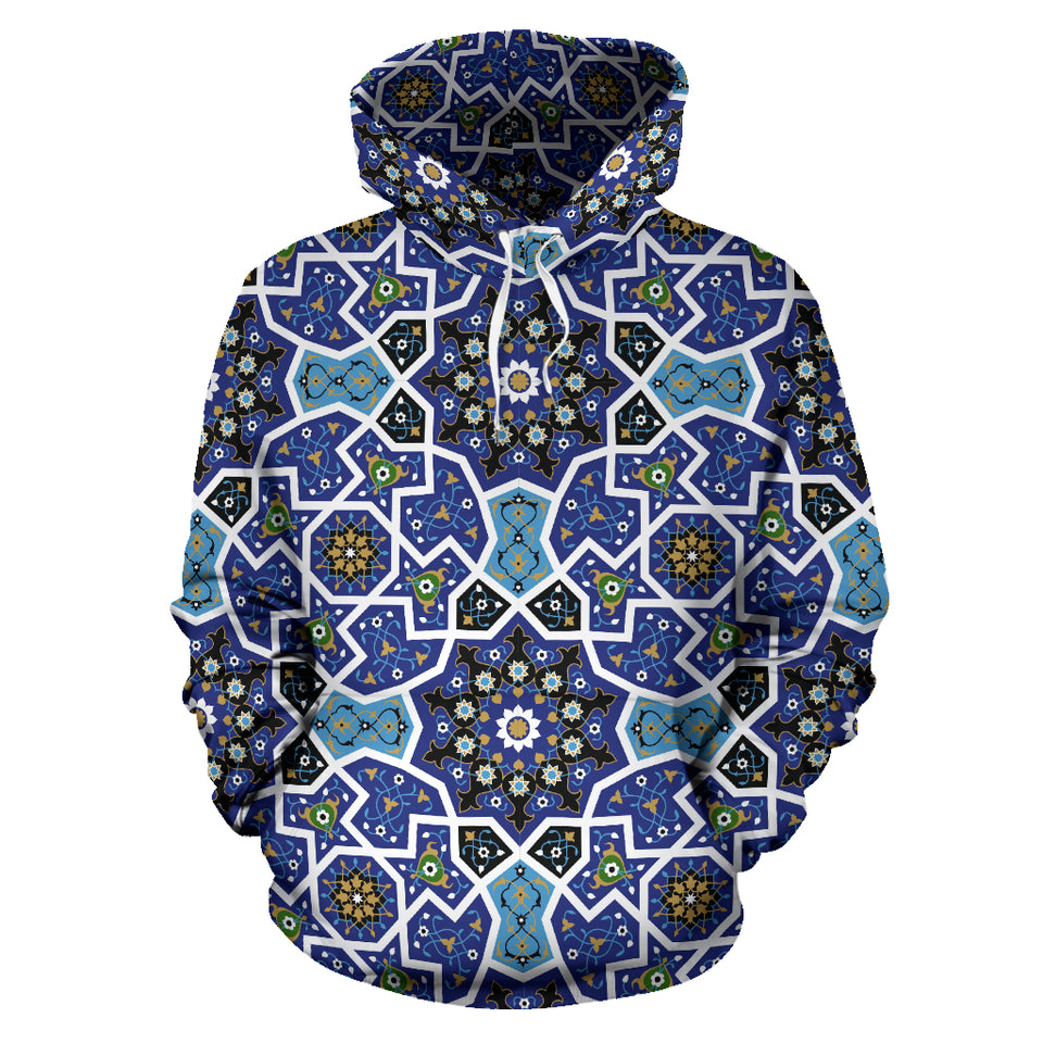 Blue Arabic Morocco Pattern Men Women Pullover Hoodie