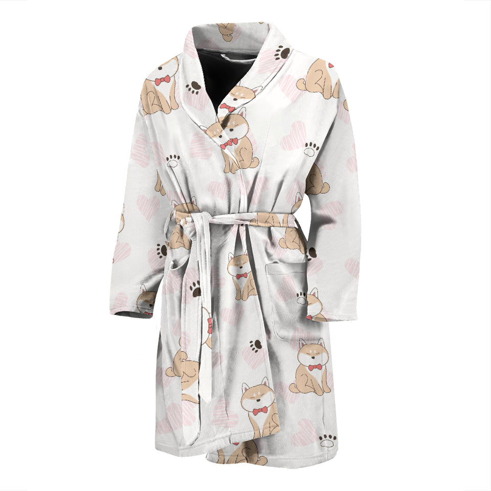 Cute Shiba Inu Heart Pattern Men Bathrobe
