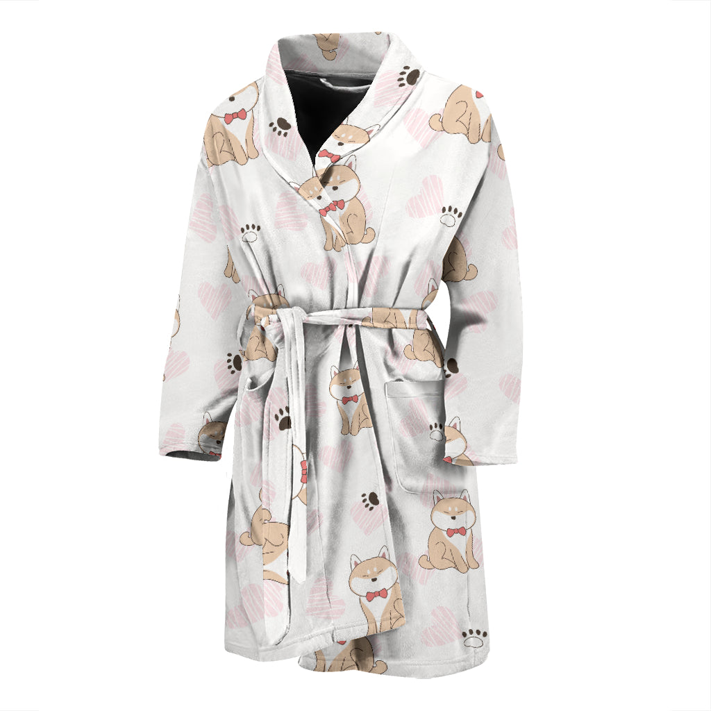 Cute Shiba Inu Heart Pattern Men Bathrobe