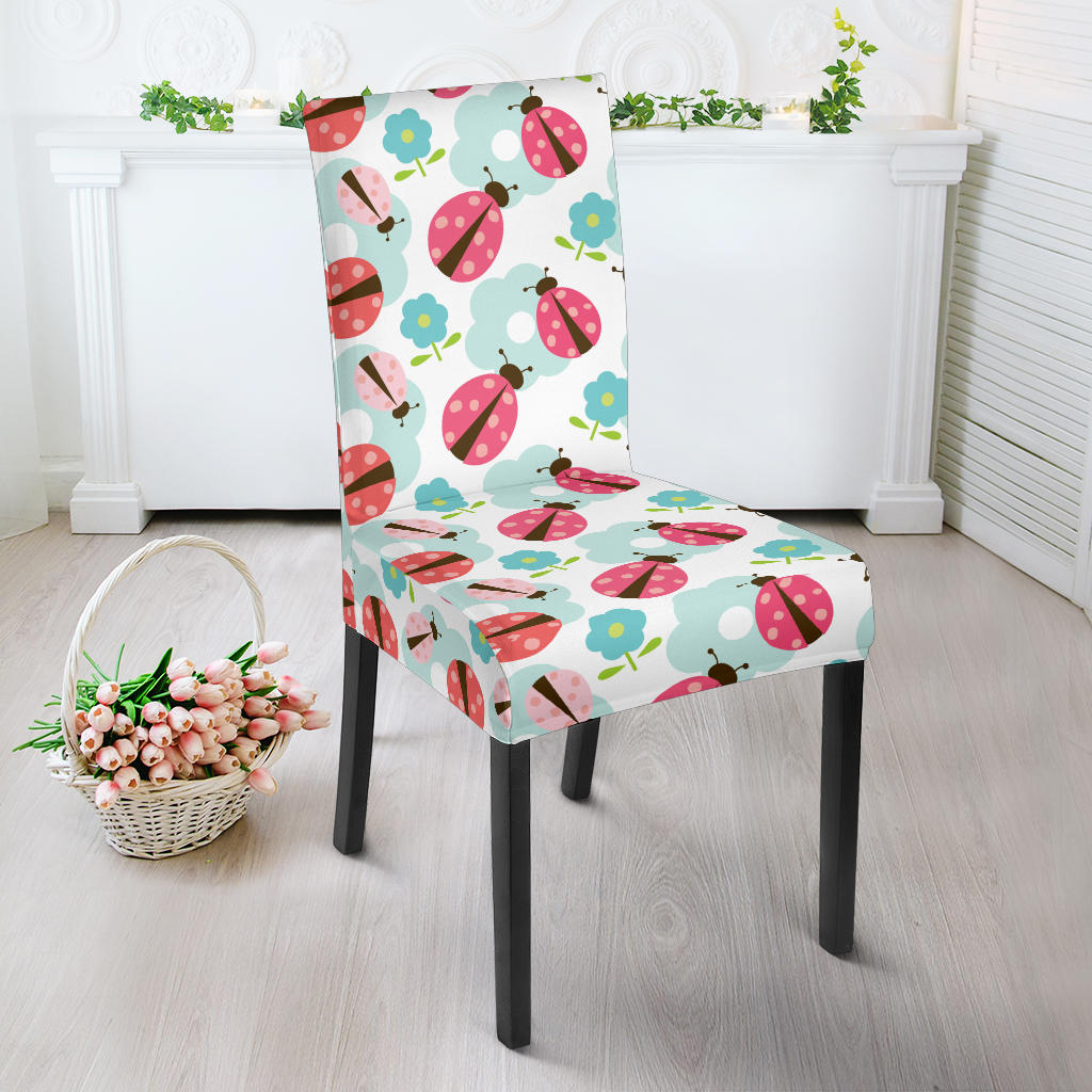 Ladybug Pattern Print Design 03 Dining Chair Slipcover