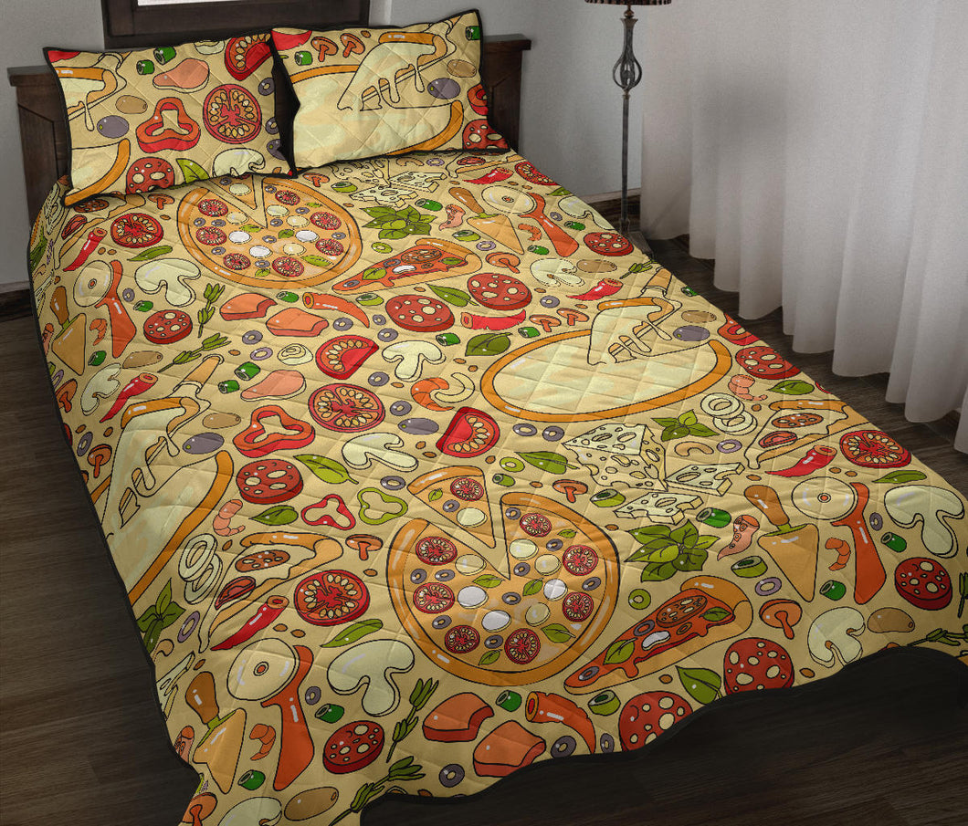 Pizza Pattern Background Quilt Bed Set