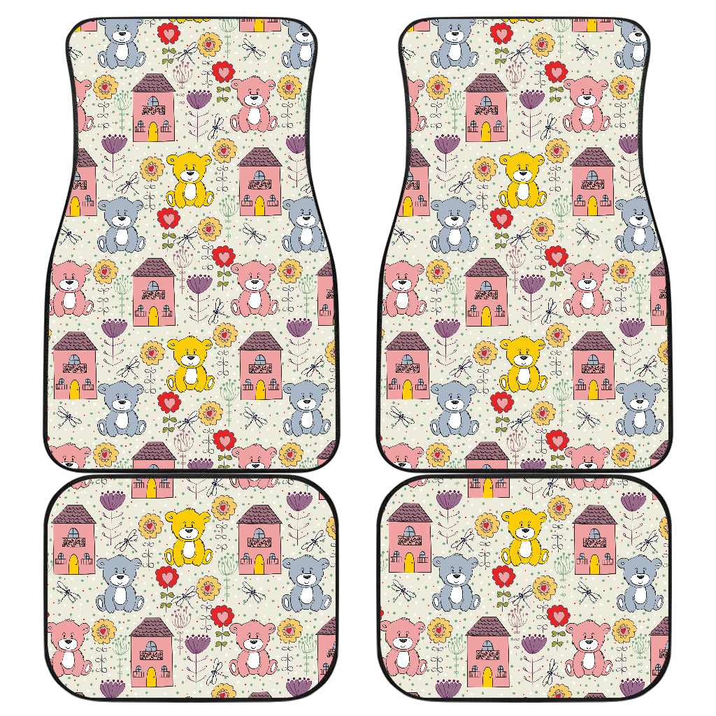 Teddy Bear Pattern Print Design 04 Front and Back Car Mats