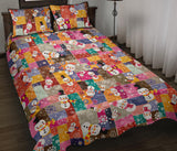 Snowman Colorful Theme Pattern Quilt Bed Set