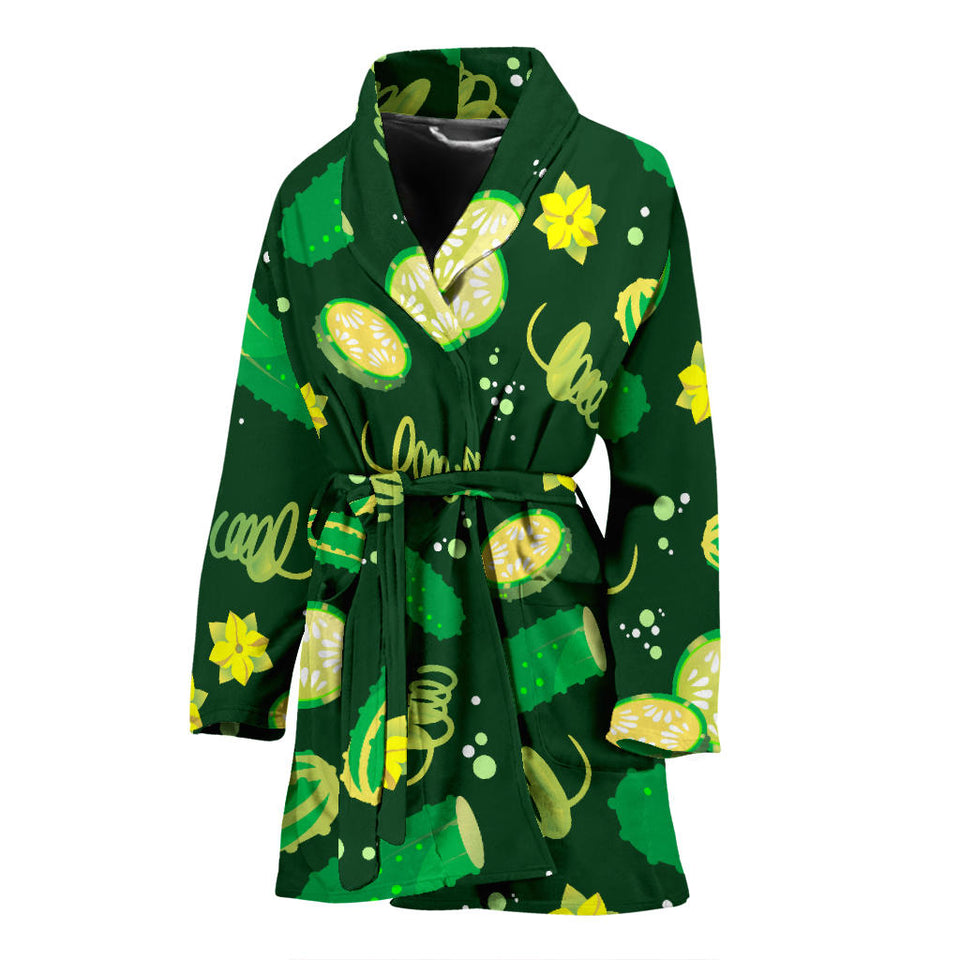 Cucumber Pattern Background Women Bathrobe