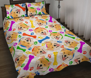 Shiba Inu Paw Bone Pattern Quilt Bed Set