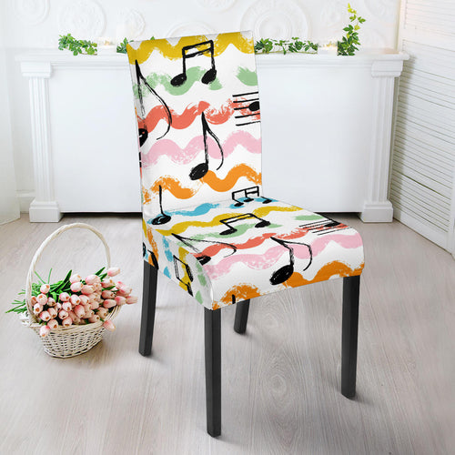Music Notes Pattern Print Design 01 Dining Chair Slipcover