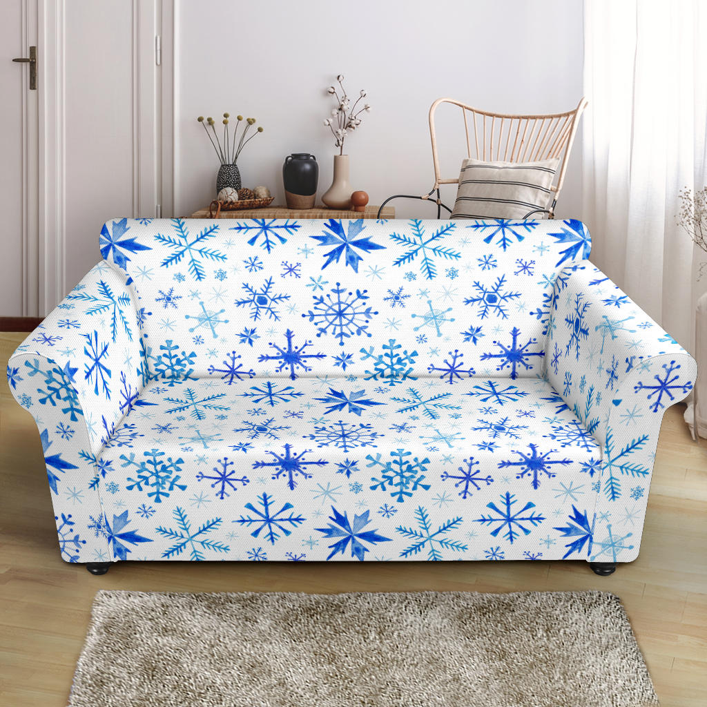 Blue Snowflake Pattern Loveseat Couch Slipcover