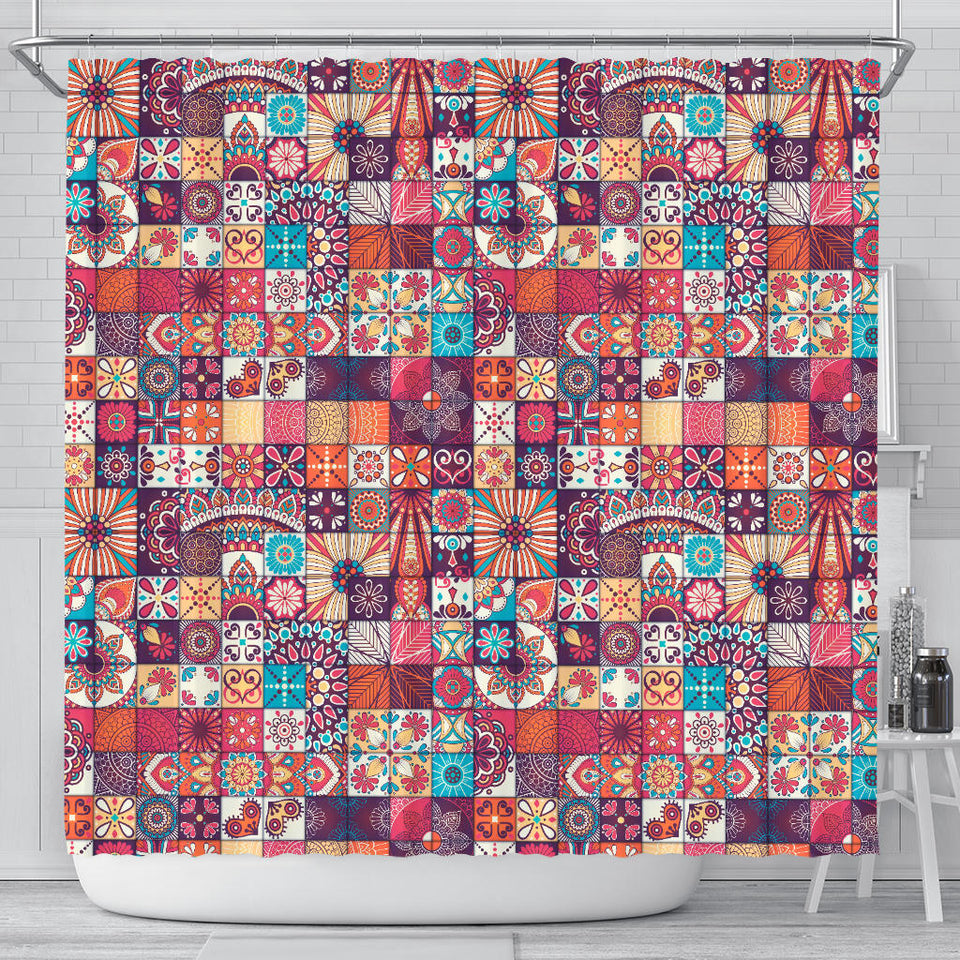 Vintage Decorative Elements Arabic Morocco Pattern Shower Curtain Fulfilled In US