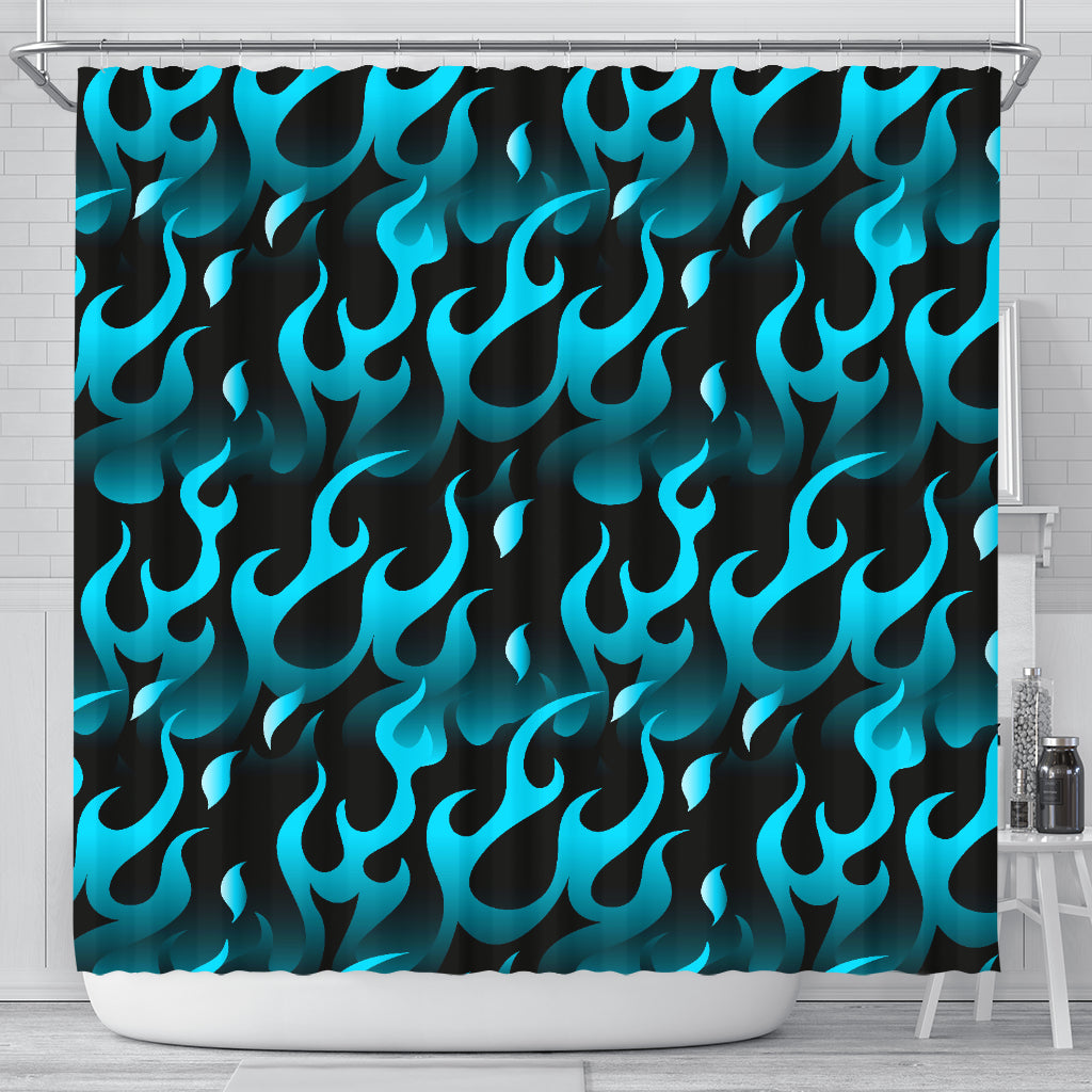 Blue Flame Fire Pattern Background Shower Curtain Fulfilled In US