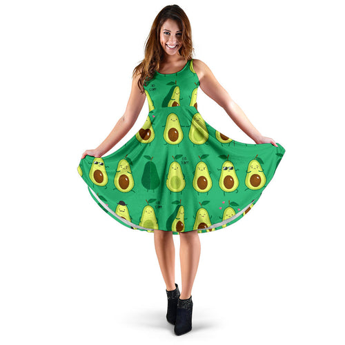 Cute Avocado Pattern Sleeveless Midi Dress