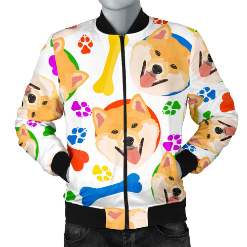 Shiba Inu Paw Bone Pattern Men Bomber Jacket