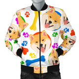 Shiba Inu Paw Bone Pattern Men Bomber Jacket