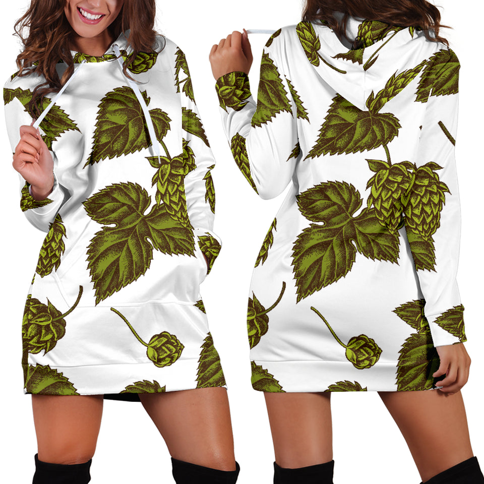 Hop Leaves Pattern Women Hoodie Dress