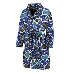 Blue Arabic Morocco Pattern Men Bathrobe
