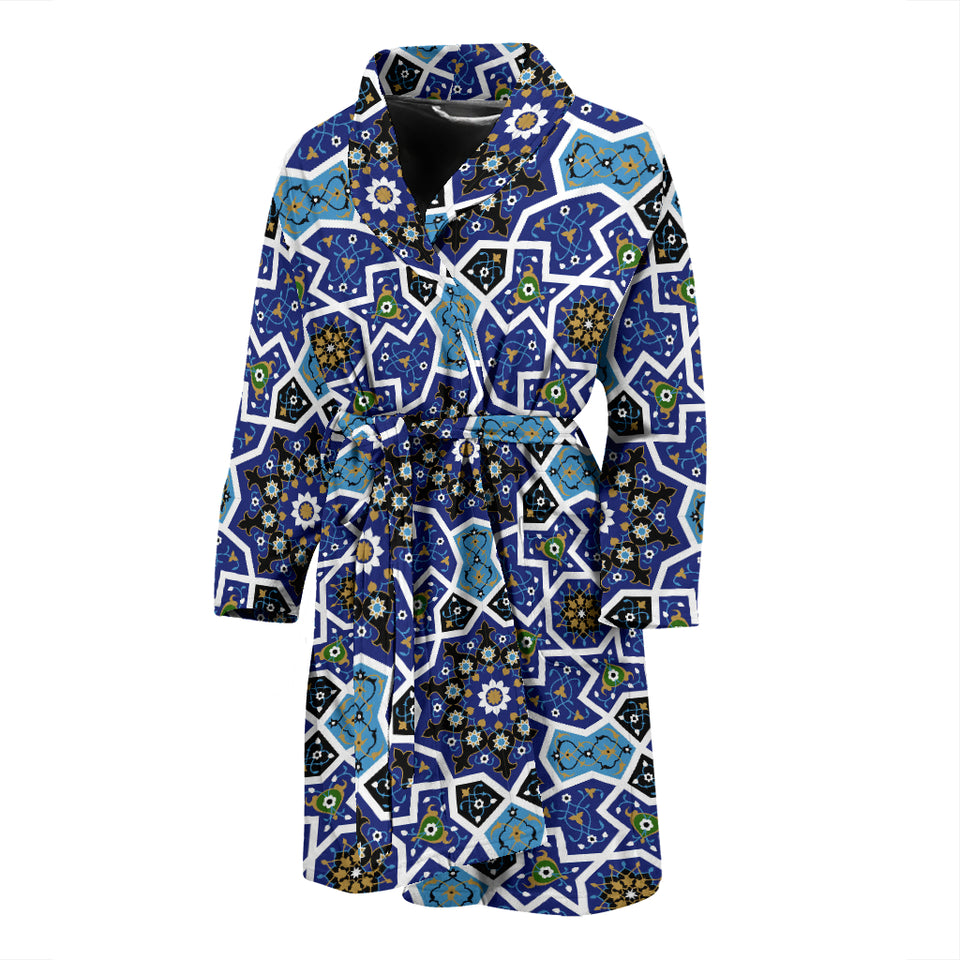 Blue Arabic Morocco Pattern Men Bathrobe