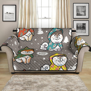 Cute Siberian Husky Raincoat Pattern Loveseat Couch Cover Protector