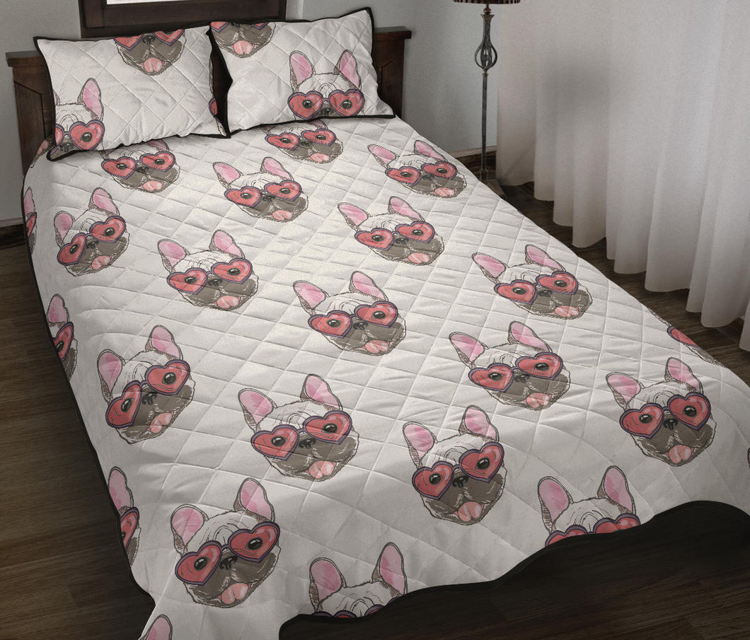 French Bulldog Heart Sunglass Pattern Quilt Bed Set