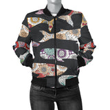 Whale Flower Tribal Pattern Women Bomber Jacket