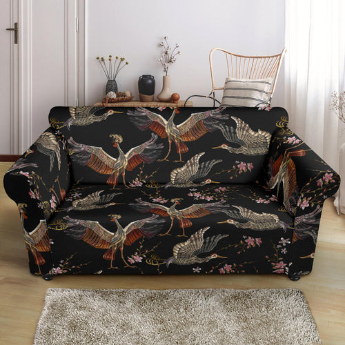 Japanese Crane Pattern Background Loveseat Couch Slipcover