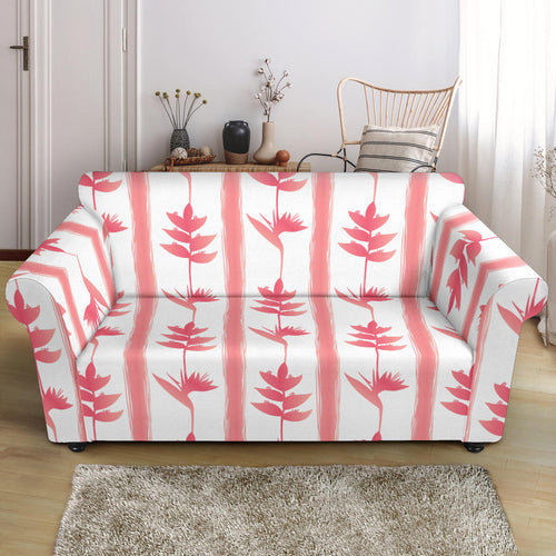 Heliconia Pink White Pattern Loveseat Couch Slipcover