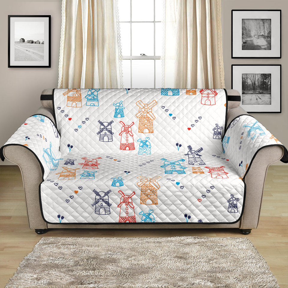 Hand Drawn Windmill Pattern Loveseat Couch Cover Protector