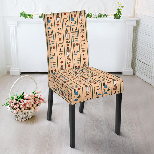 Egypt Hieroglyphics Pattern Print Design 03 Dining Chair Slipcover