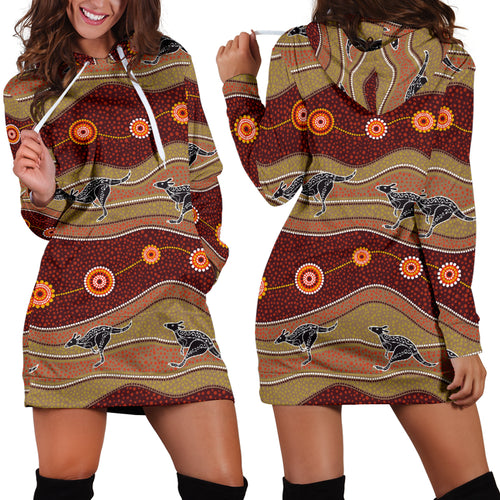 Kangaroo Aboriginal Pattern Women Hoodie Dress