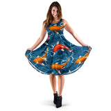 Koi Fish Carp Fish in Water Pattern Sleeveless Midi Dress