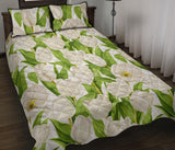 White Tulip Pattern Quilt Bed Set