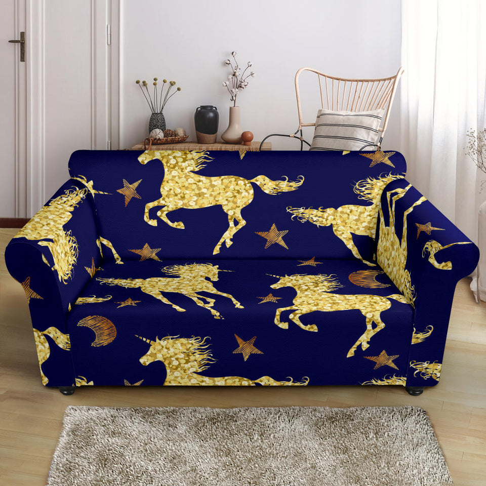 Unicorn Gold Pattern Loveseat Couch Slipcover