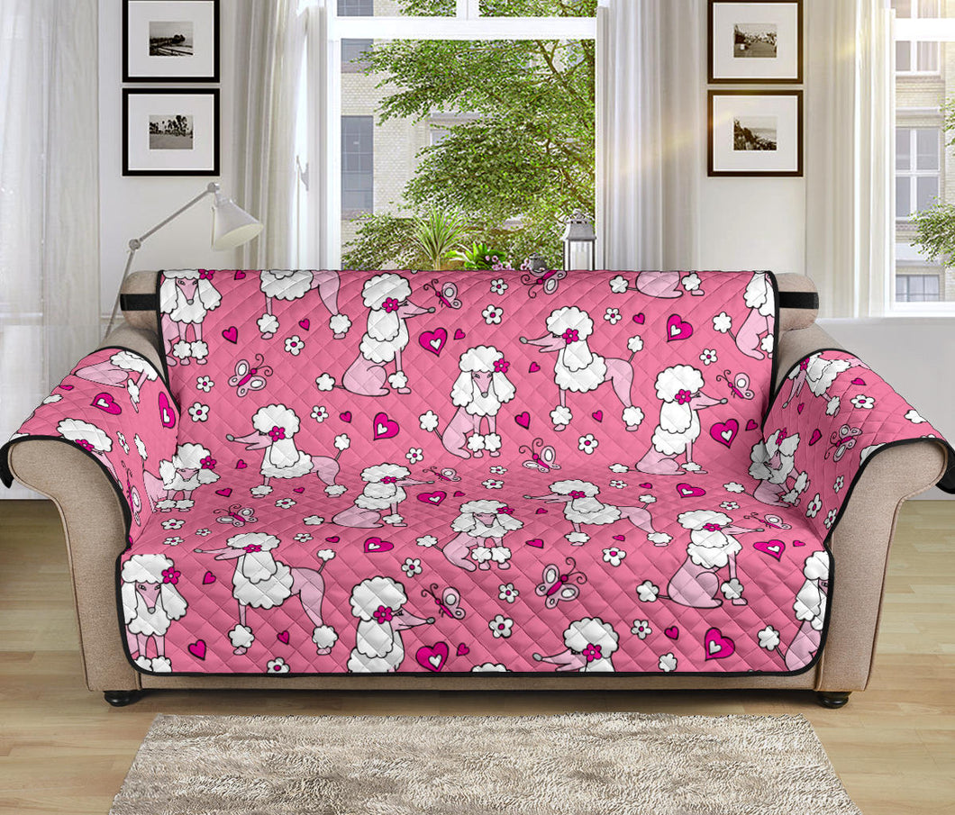Poodle Pink Heart Pattern Sofa Cover Protector