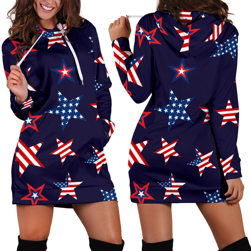 USA Star Pattern Theme Women Hoodie Dress