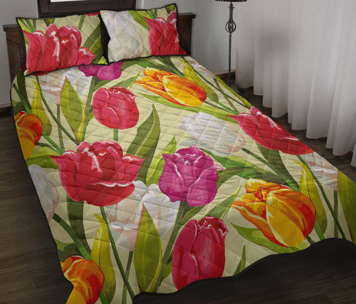 Colorful Tulip Pattern Quilt Bed Set