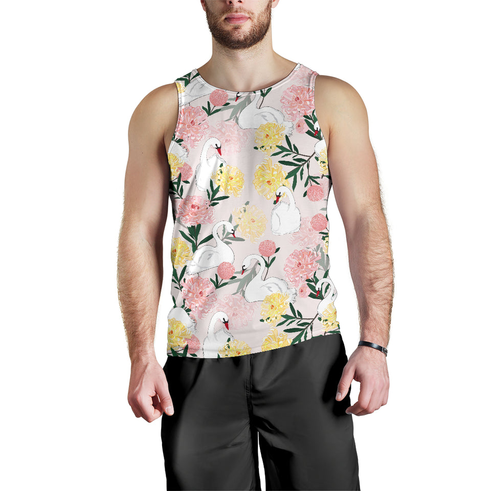 Swan Flower Pattern Men Tank Top