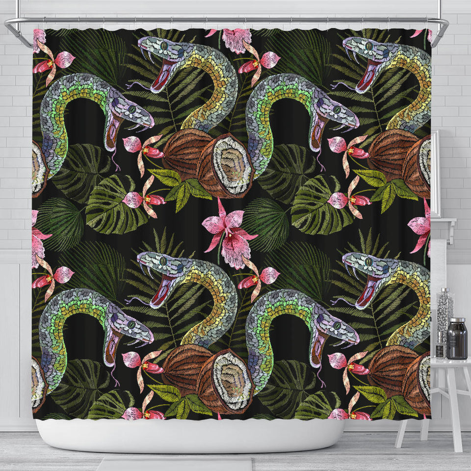 Snake Leaves Coconut Pattern Shower Curtain Fulfilled In US