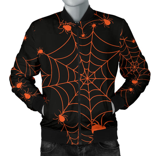 Orange Cobweb Spider Web Pattern Men Bomber Jacket