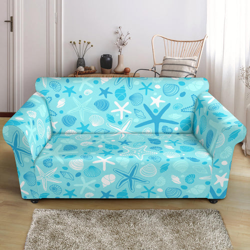 Starfish Shell Blue Theme Pattern Loveseat Couch Slipcover