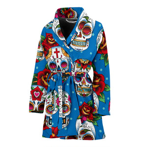 Suger Skull Rose Pattern Women Bathrobe