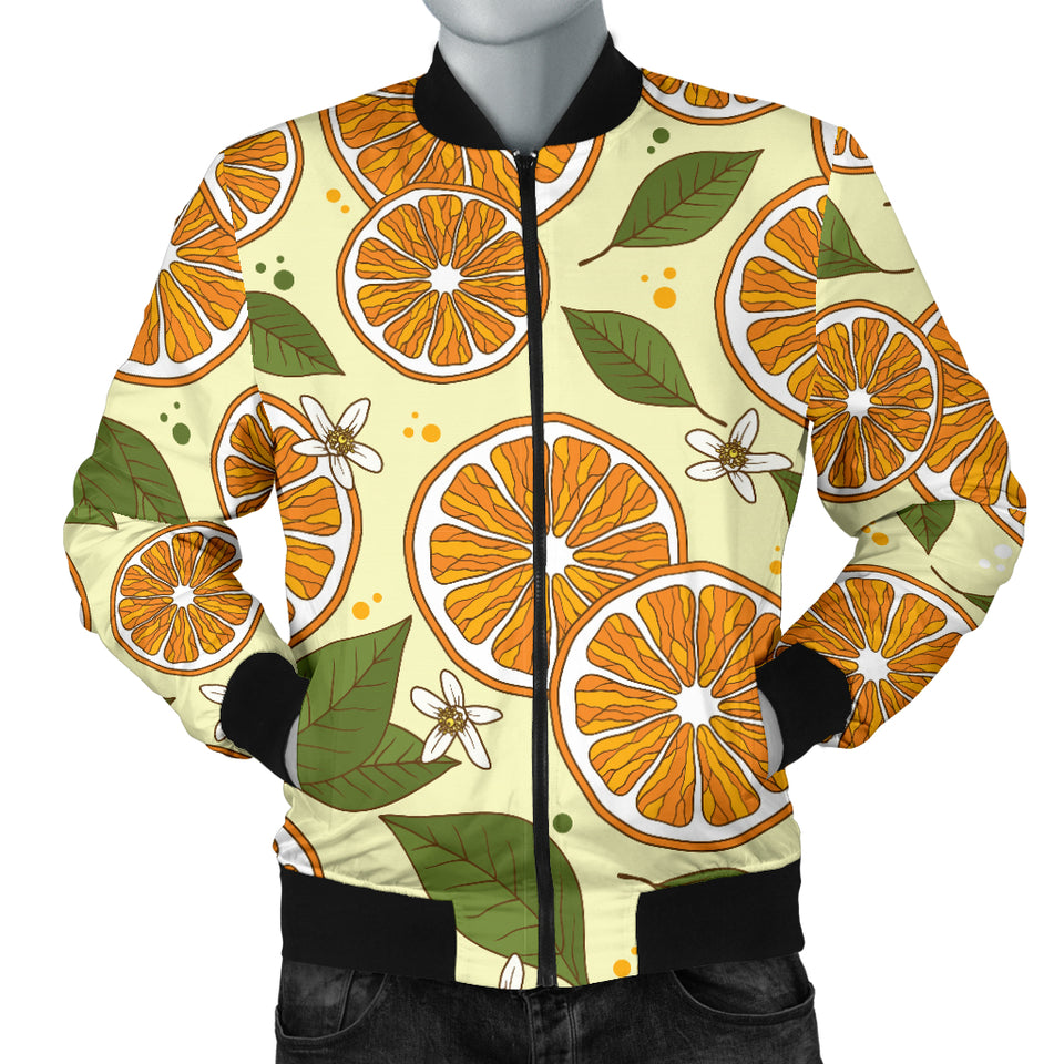 Sliced Orange Leaves  Pattern Men Bomber Jacket