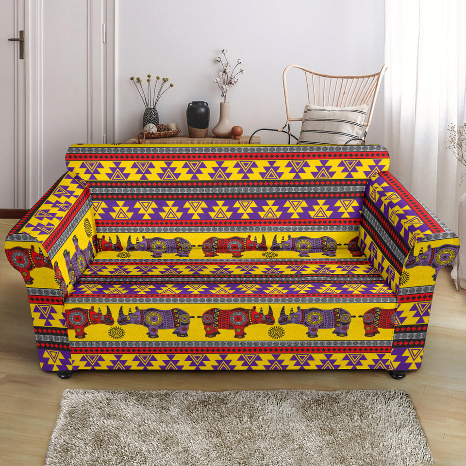 Rhino African Afro Dashiki Adinkra Kente Ethnic Motifs Loveseat Couch Slipcover