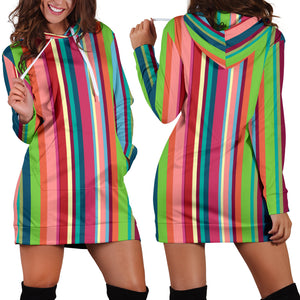 Rainbow Stripe Pattern Women Hoodie Dress