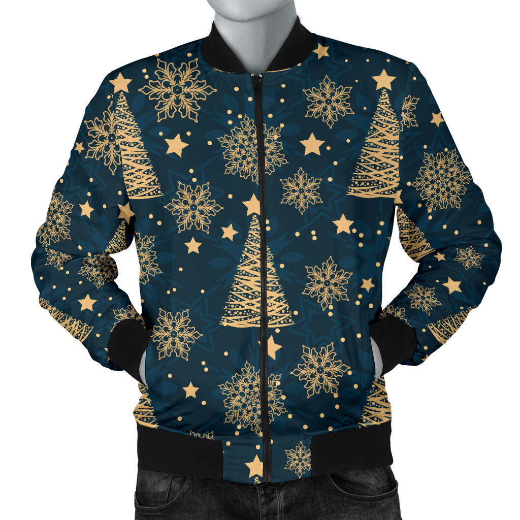 Gold Snowflake Chirstmas Pattern Men Bomber Jacket