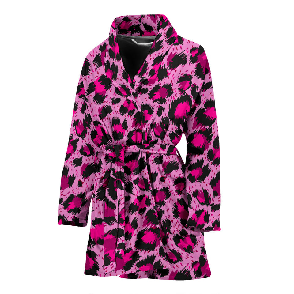 Pink Leopard Skin texture Pattern Women Bathrobe