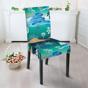 Sailboat Water Color Pattern Dining Chair Slipcover