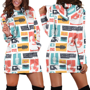 Guitar Pattern Background Women Hoodie Dress