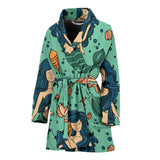 Mermaid Pattern Green Background Women Bathrobe