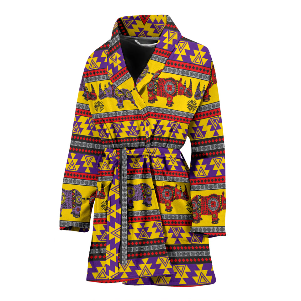 Rhino African Afro Dashiki Adinkra Kente Ethnic Motifs Women Bathrobe