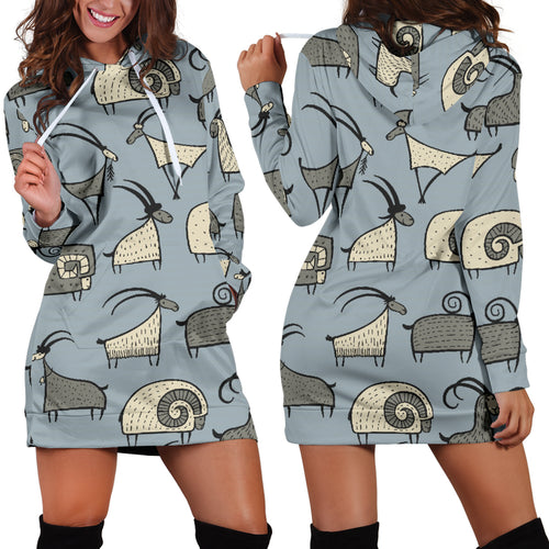 Goat Ram Pattern Women Hoodie Dress